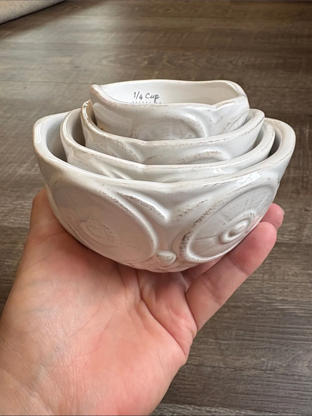 Sur La Table Owl Nesting Measuring Bowls and Spoon Set Ceramic White